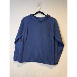 Product Think Tank Blue Lincoln Brook Cotton Knit Hoodie Rolled Hem Sweater M